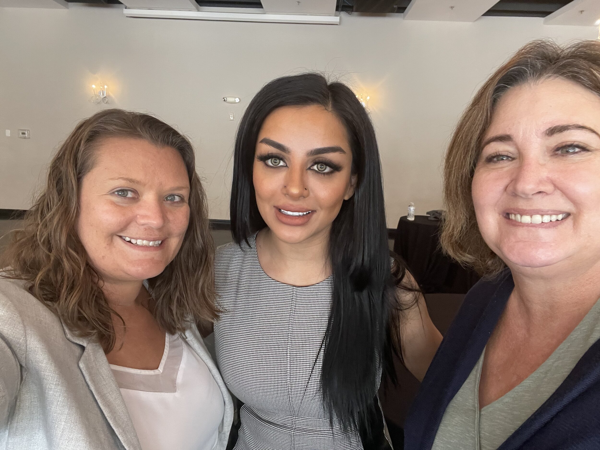 Attorneys Renee and Lisa with guest speaker Raihana at Chandler Chamber of Commerce Women in Leadership luncheon, July 2021